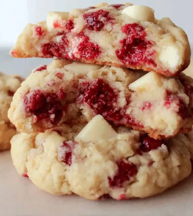 Delicious Raspberry Cheesecake Cookies topped with fresh raspberries and cream cheese.