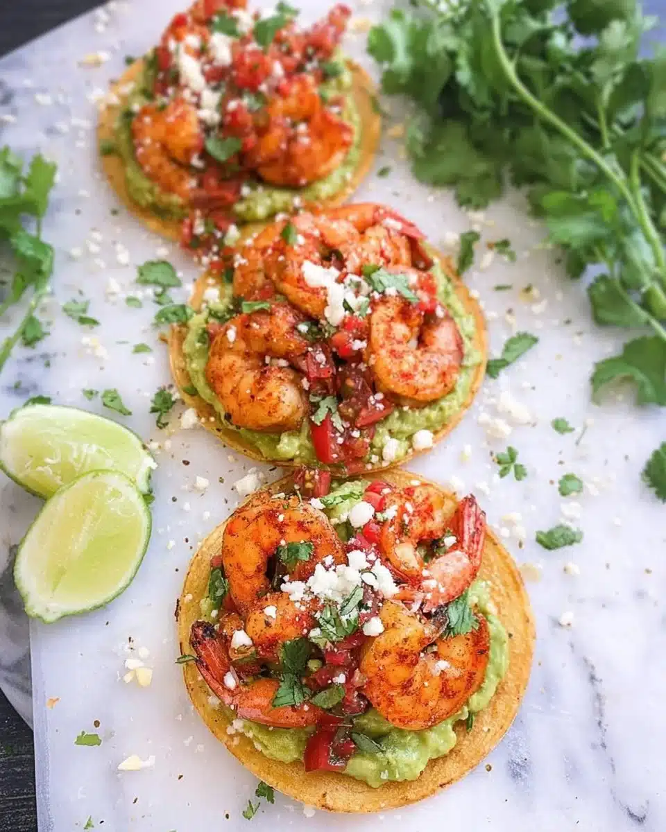 Spicy Shrimp and Guacamole Tostadas