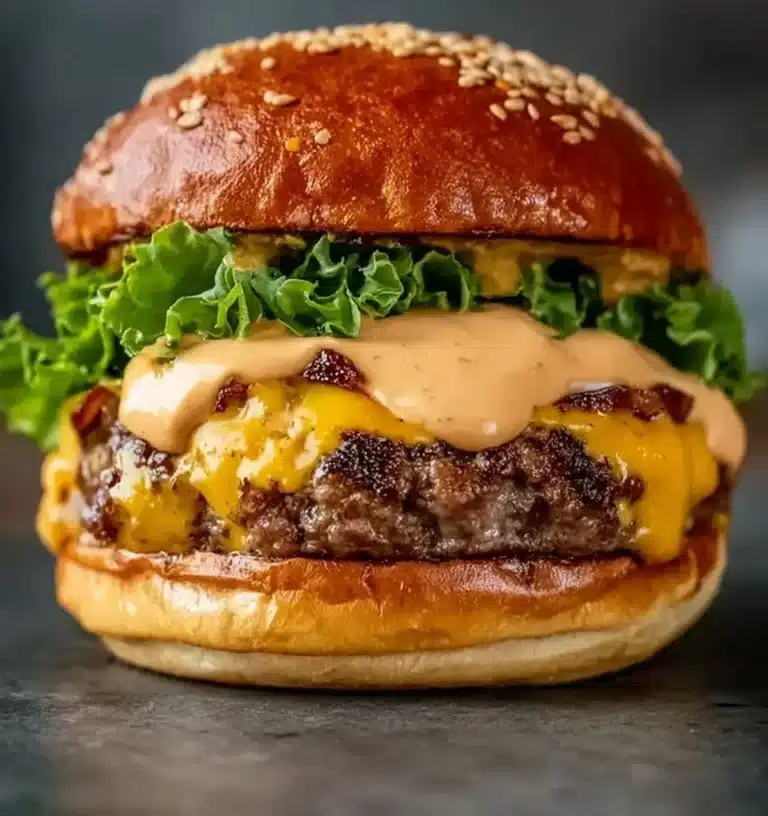 Delicious homemade Smash Burger with crispy edges and juicy beef patty