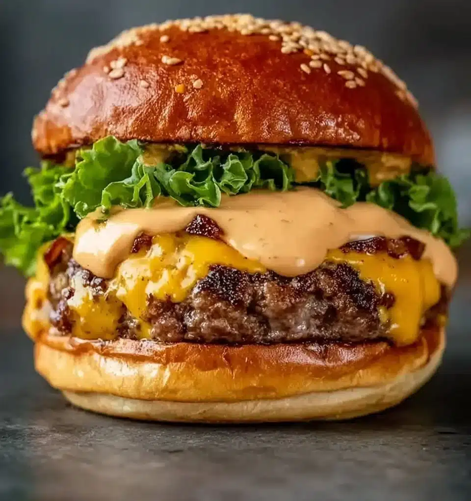 Delicious homemade Smash Burger with crispy edges and juicy beef patty