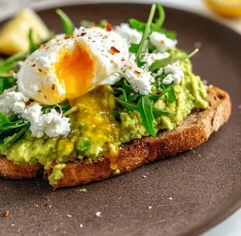 Smashed avocado on toast served with cherry tomatoes and microgreens