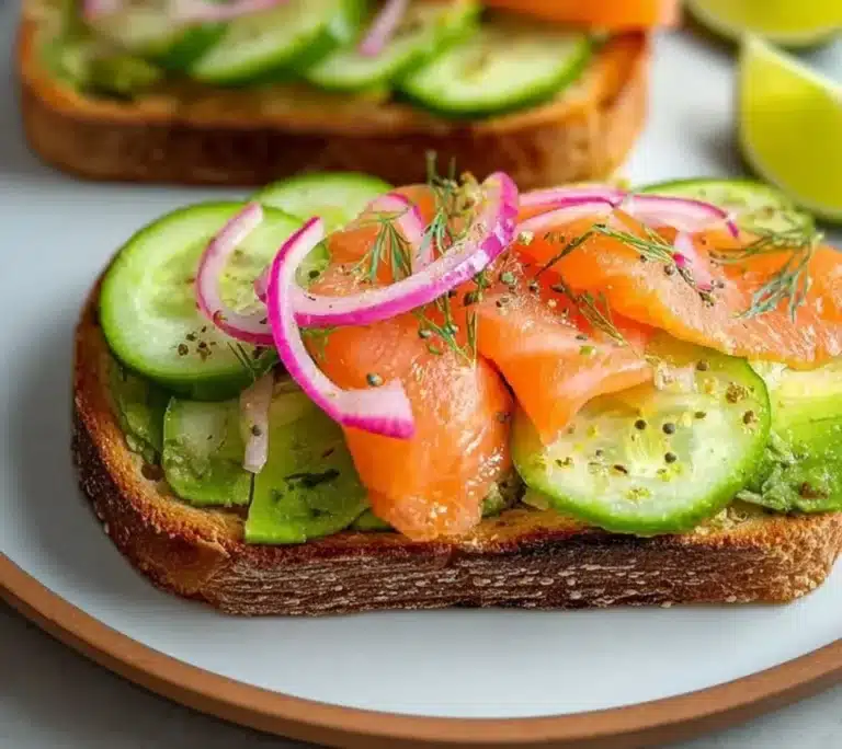 Delicious smoked salmon avocado toast served with fresh ingredients
