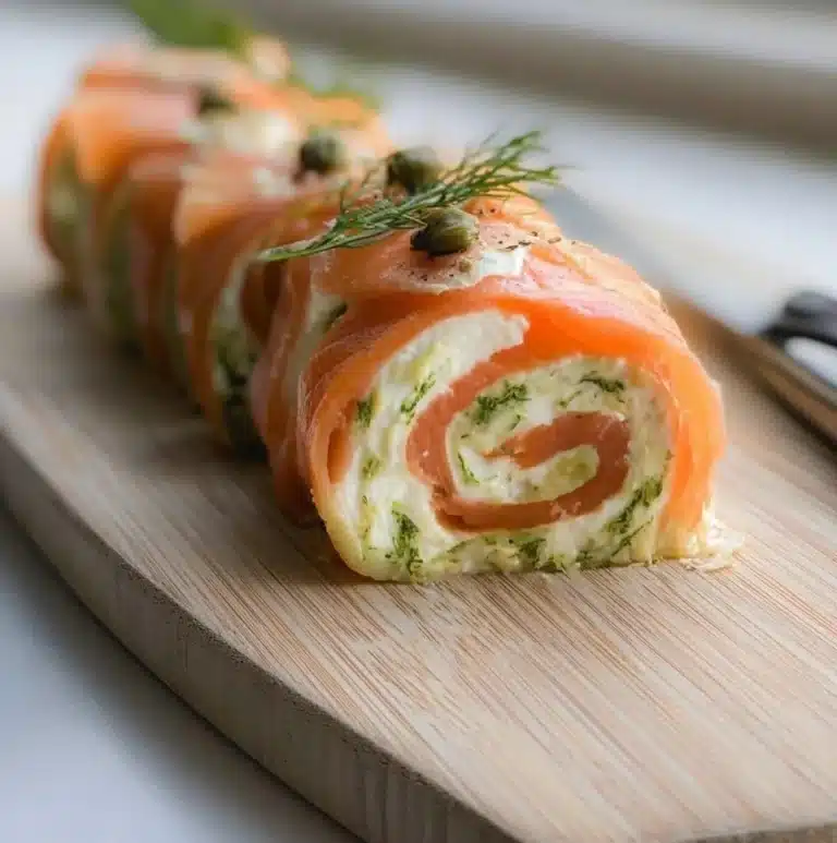 Delicious smoked salmon pinwheels ready to serve as a perfect appetizer