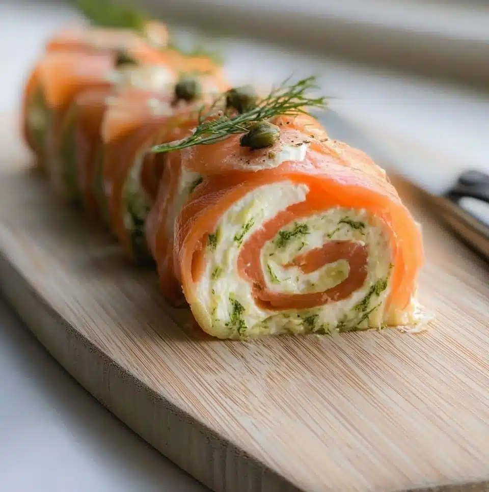 Delicious smoked salmon pinwheels ready to serve as a perfect appetizer