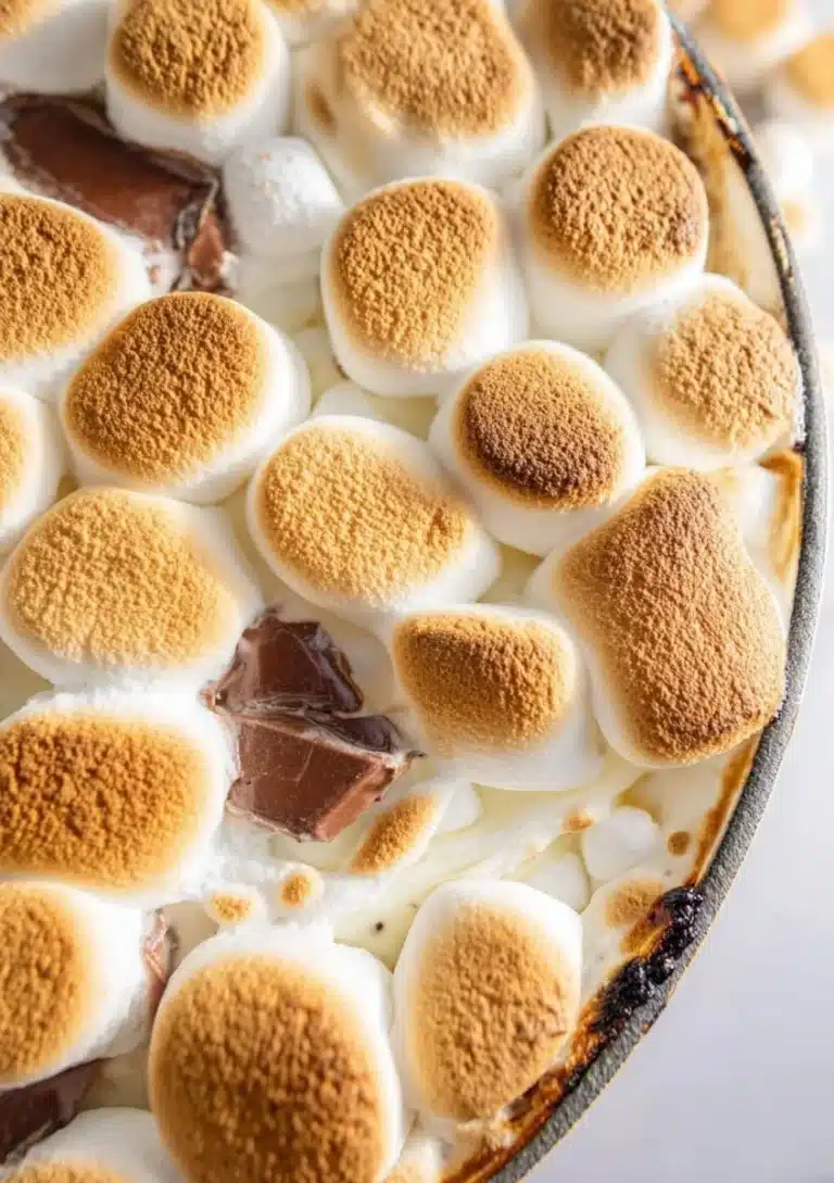 Delicious S'mores Dip served with graham crackers for dipping.