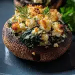 Spinach and feta stuffed mushrooms ready to serve