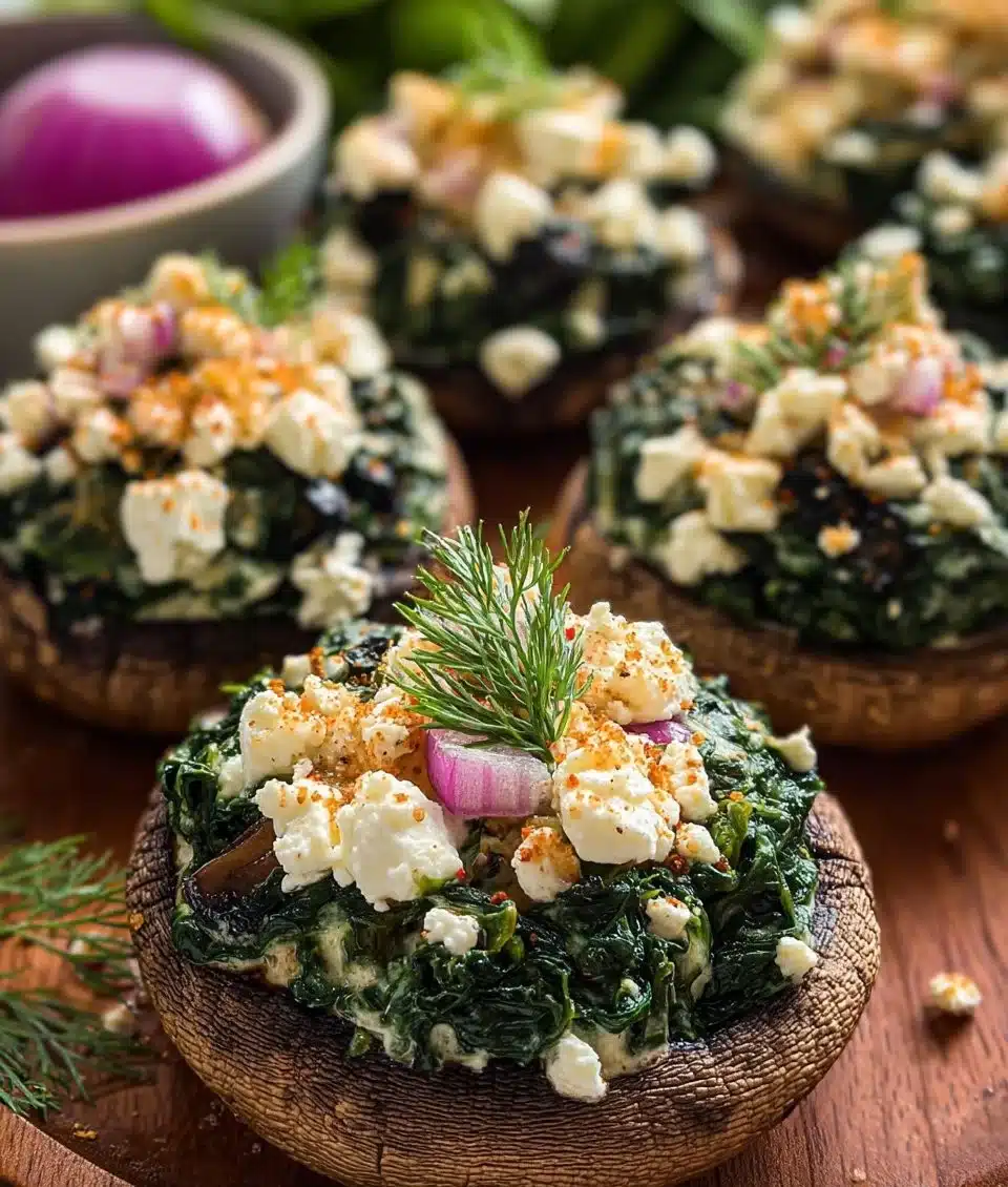 Greek Spinach and Feta Stuffed Mushrooms