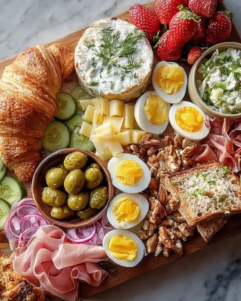 Spring Brunch Charcuterie Board featuring seasonal fruits, cheeses, and meats.