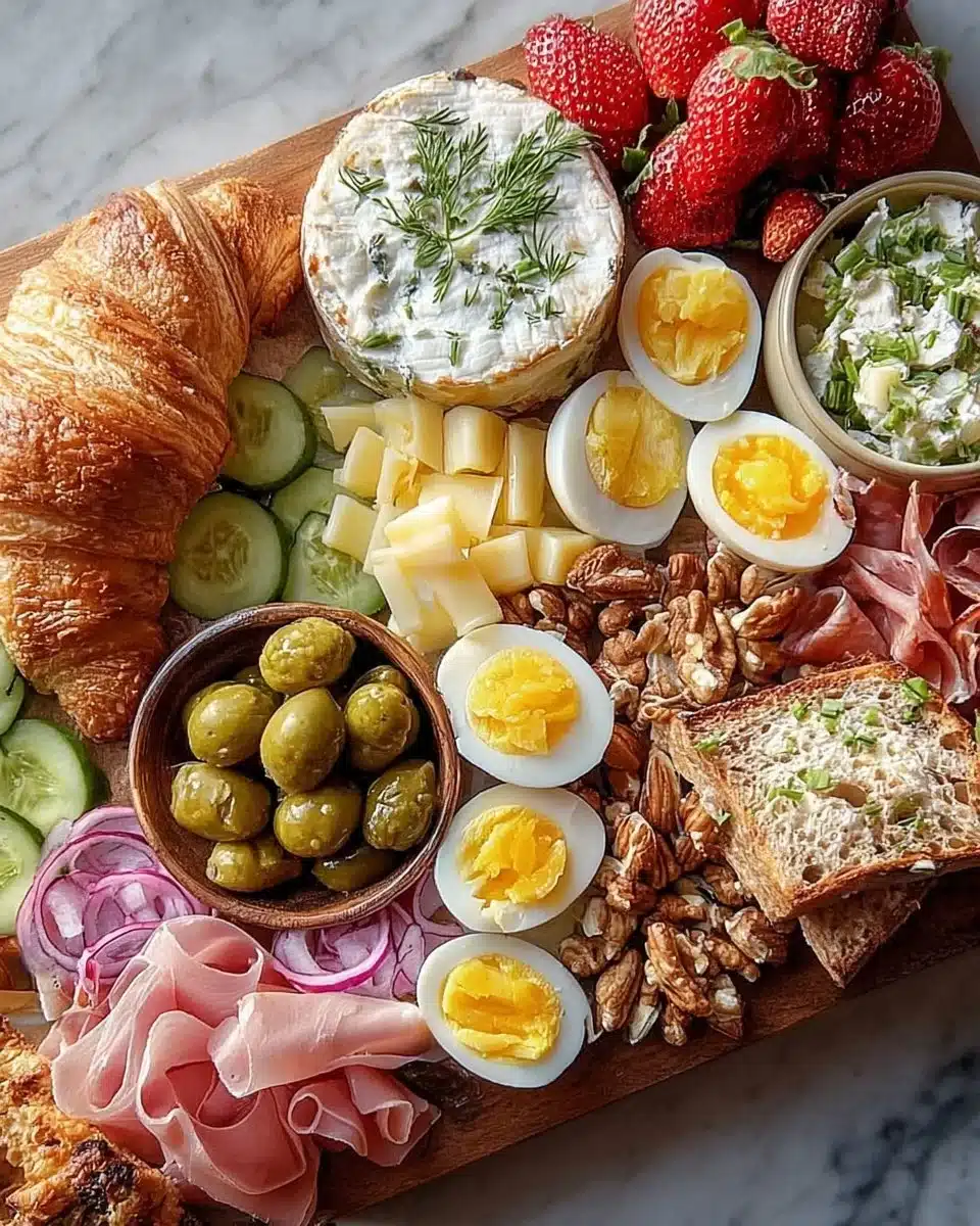 Spring Brunch Charcuterie Board featuring seasonal fruits, cheeses, and meats.