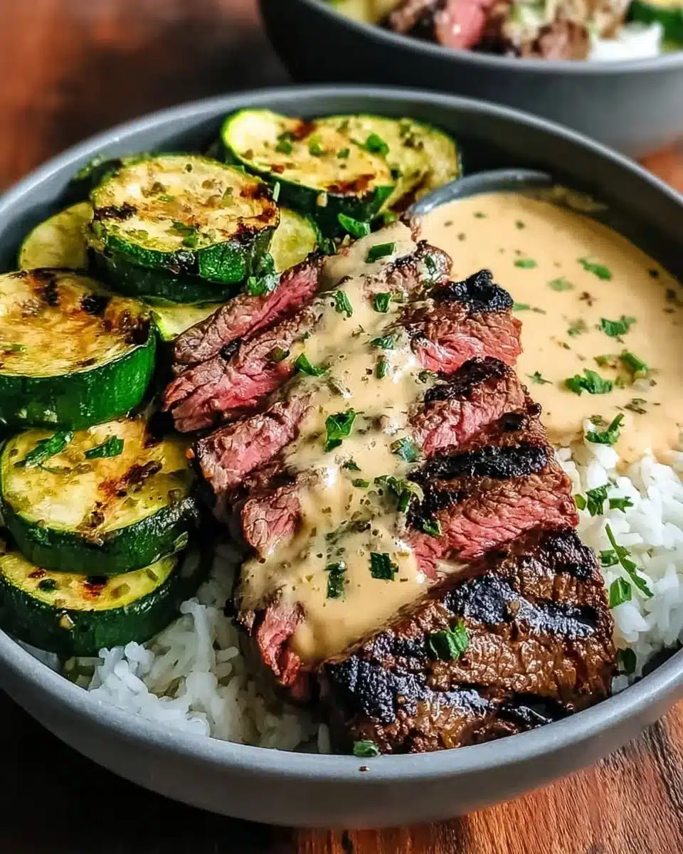 Grilled Steak Bowl with Sauce & Grilled Zucchini Bliss