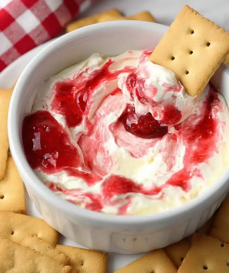 Delicious Strawberry Cheesecake Dip served in a bowl with fresh strawberries