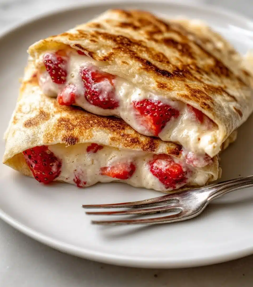Delicious strawberry cheesecake tortilla rolls with fresh strawberries and cream cheese