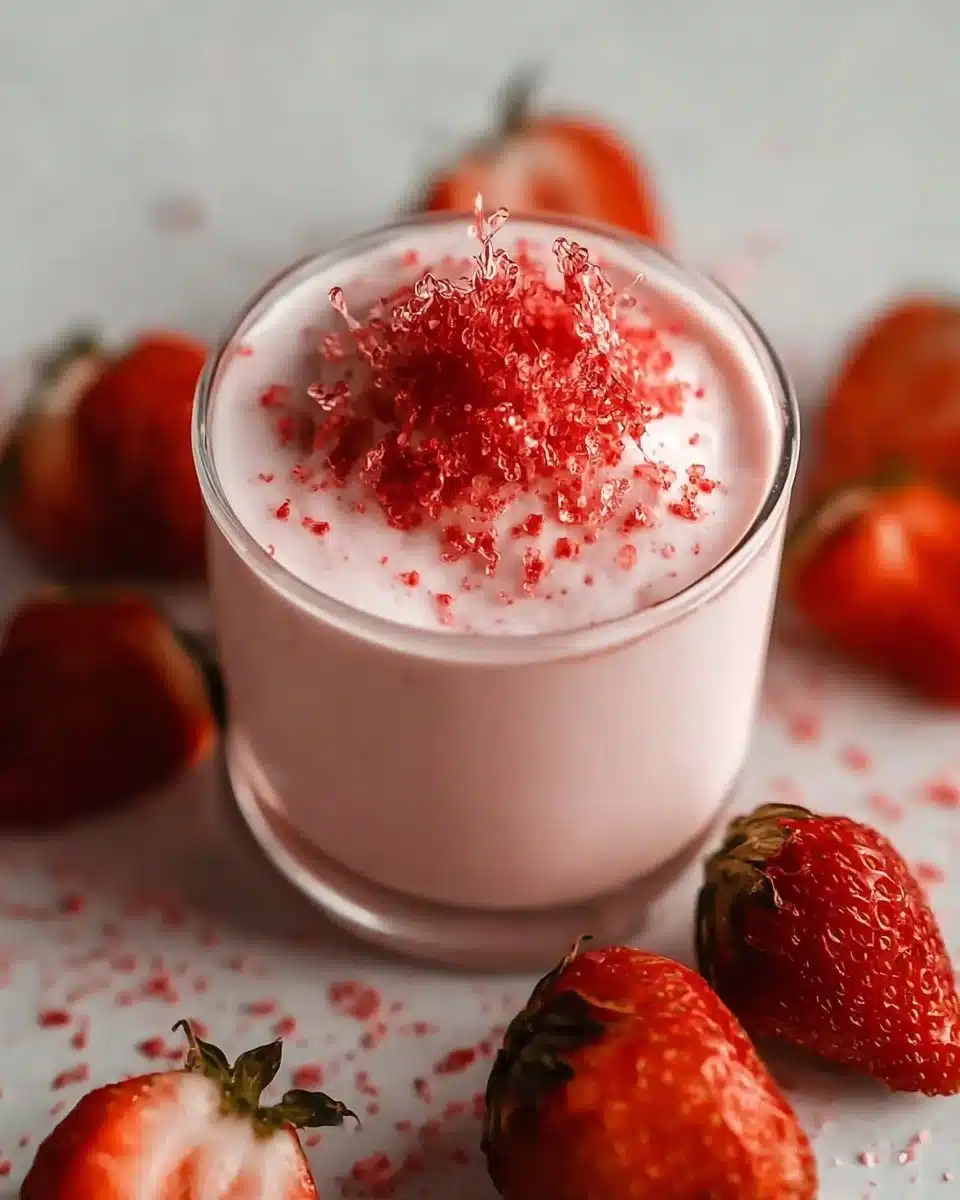 Strawberry cold foam topping on a beverage