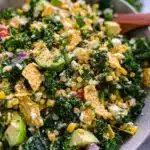 Delicious Street Corn Kale Salad with fresh ingredients and vibrant colors.