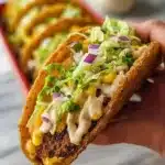 Delicious street corn smash burger tacos topped with fresh ingredients.