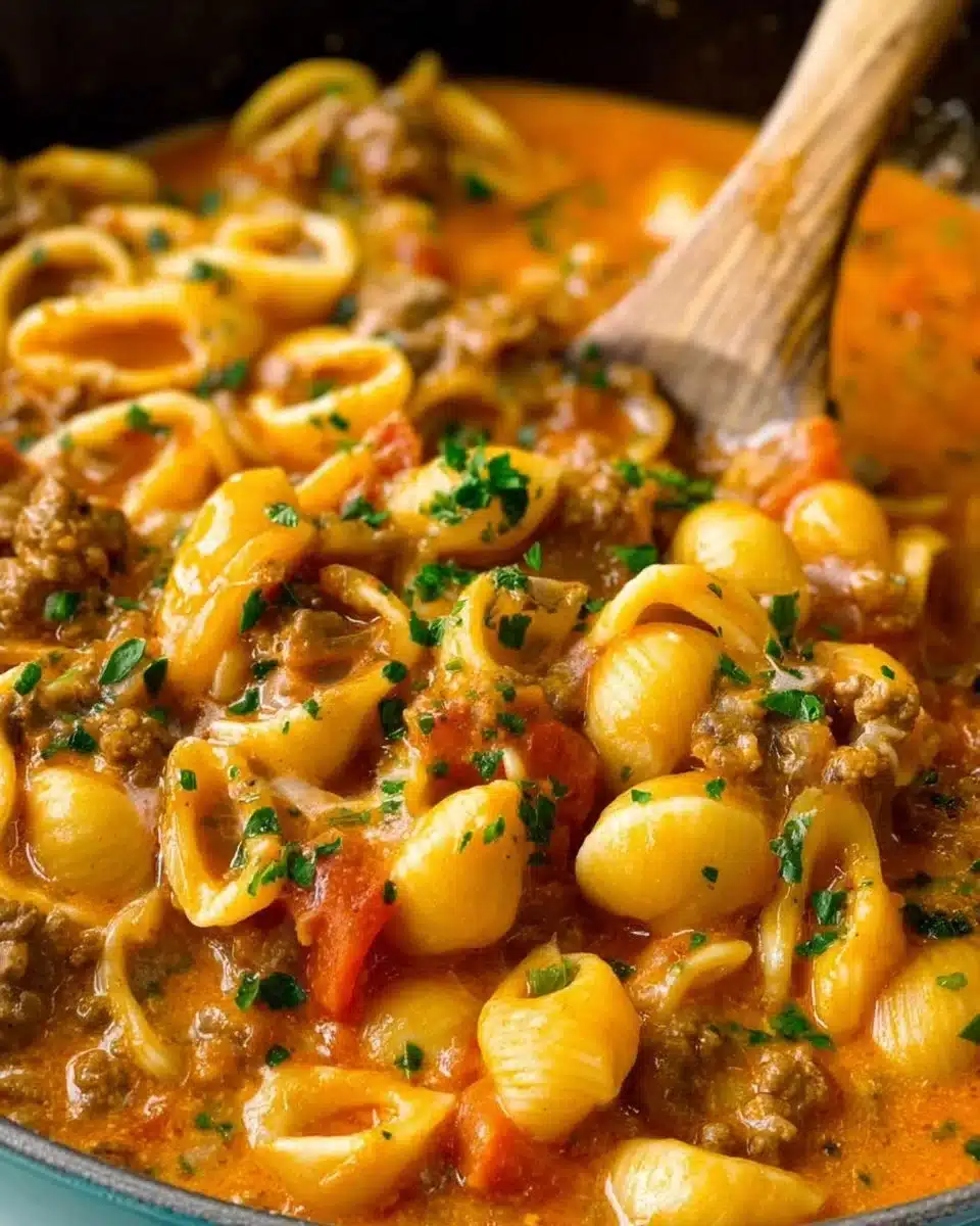 Bowl of flavorful Taco Pasta topped with cheese and fresh herbs