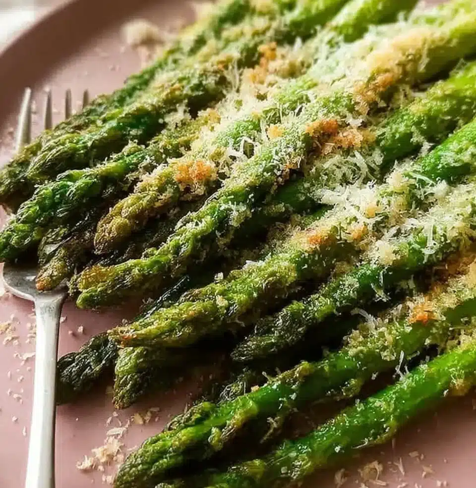 Deliciously roasted asparagus topped with Parmesan cheese