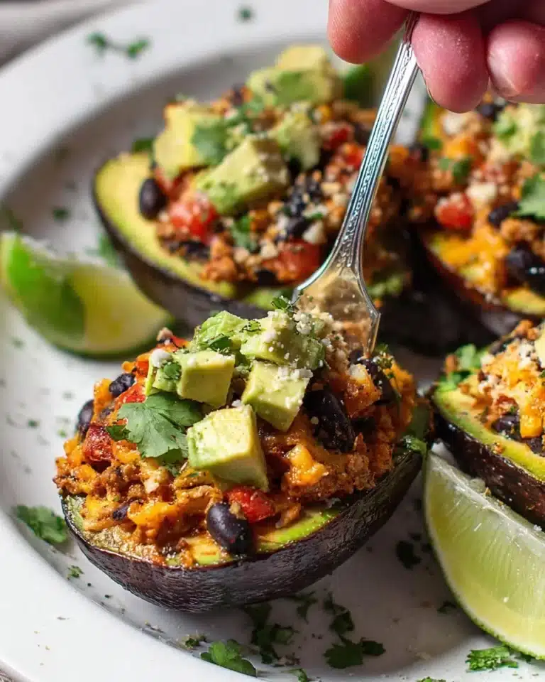 Tex-Mex stuffed avocados filled with savory ingredients on a plate