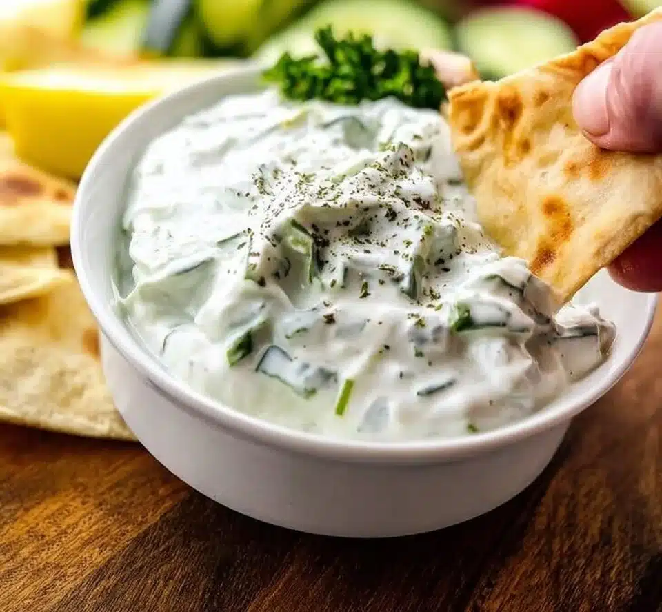 Homemade Tzatziki Sauce made with yogurt, cucumber, garlic, and herbs