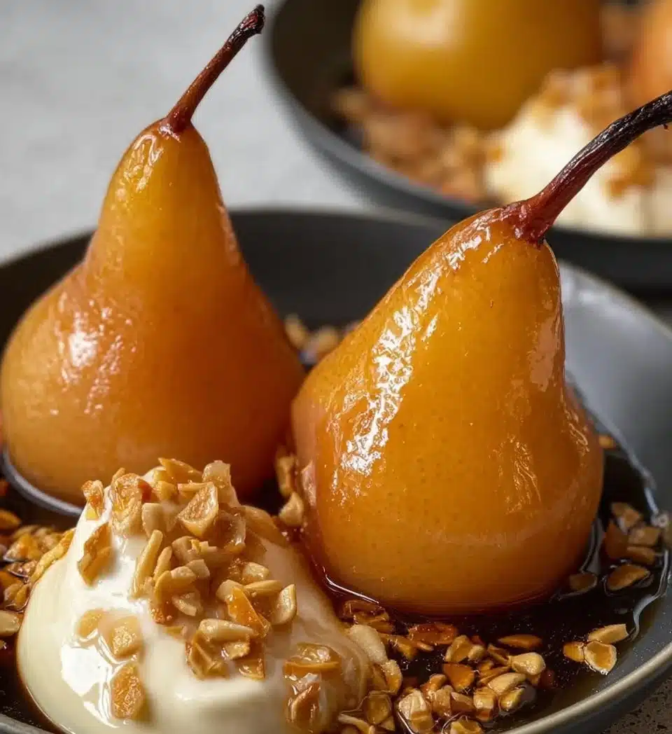 Vanilla Bourbon Poached Pears