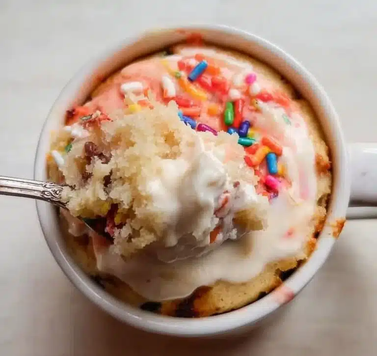 Delicious vanilla mug cake served in a bright mug