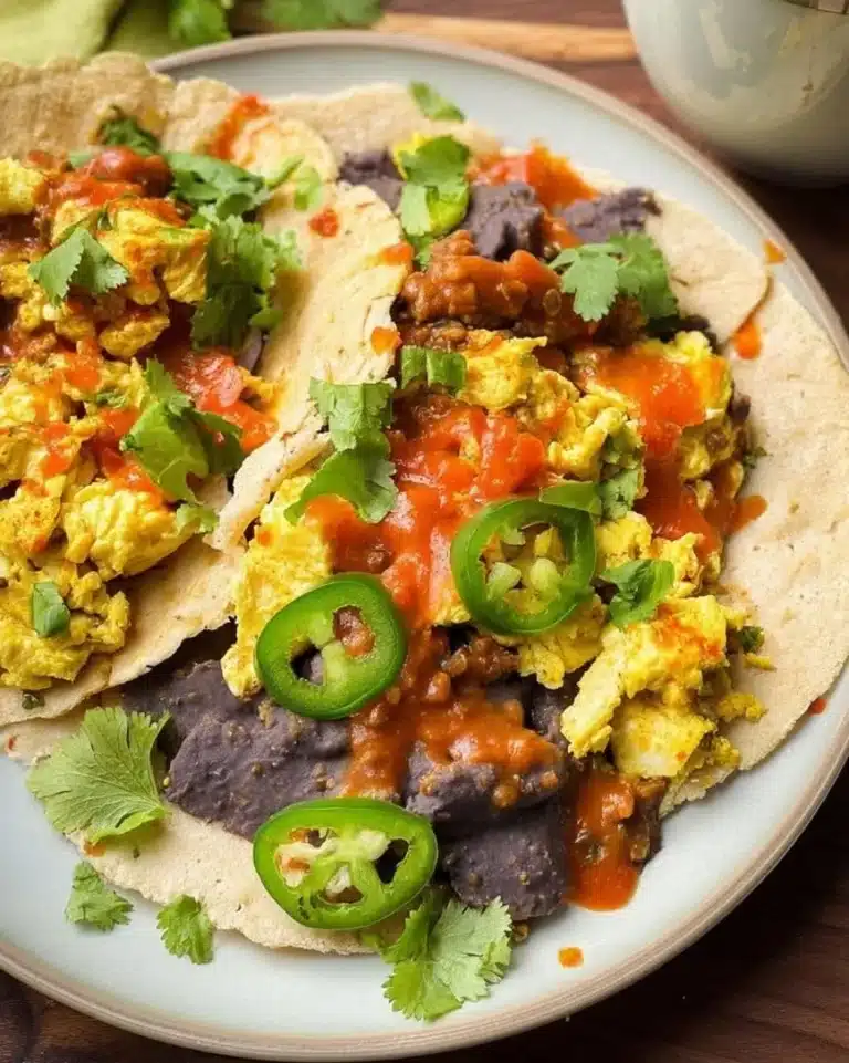 Plate of Vegan Ranch-Style Eggs with fresh vegetables and herbs
