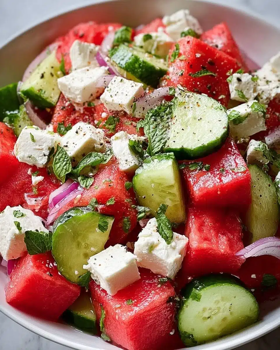 Refreshing Watermelon Cucumber Feta Salad with vibrant colors and healthy ingredients
