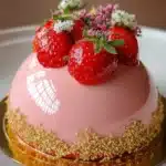 Delicious white chocolate strawberry mousse domes dessert