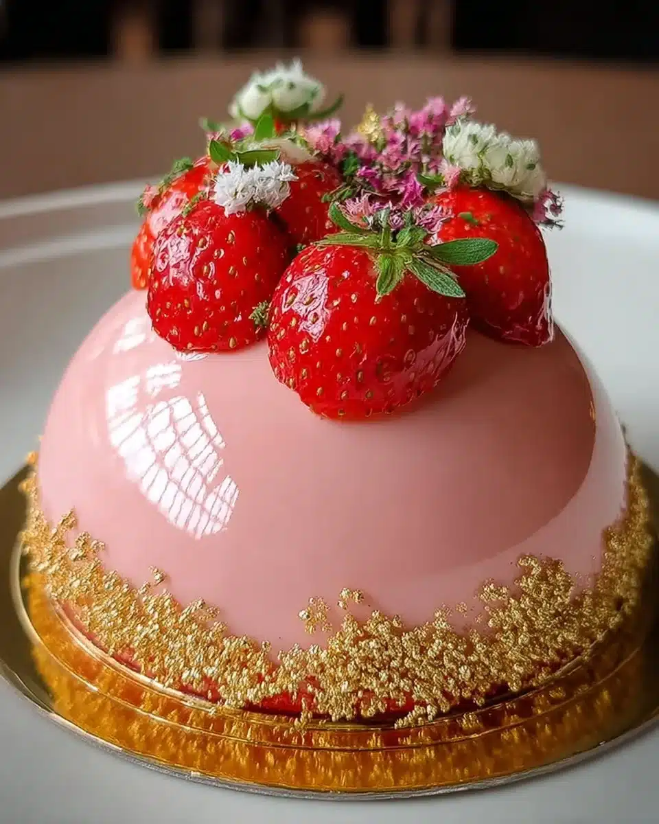 Delicious white chocolate strawberry mousse domes dessert