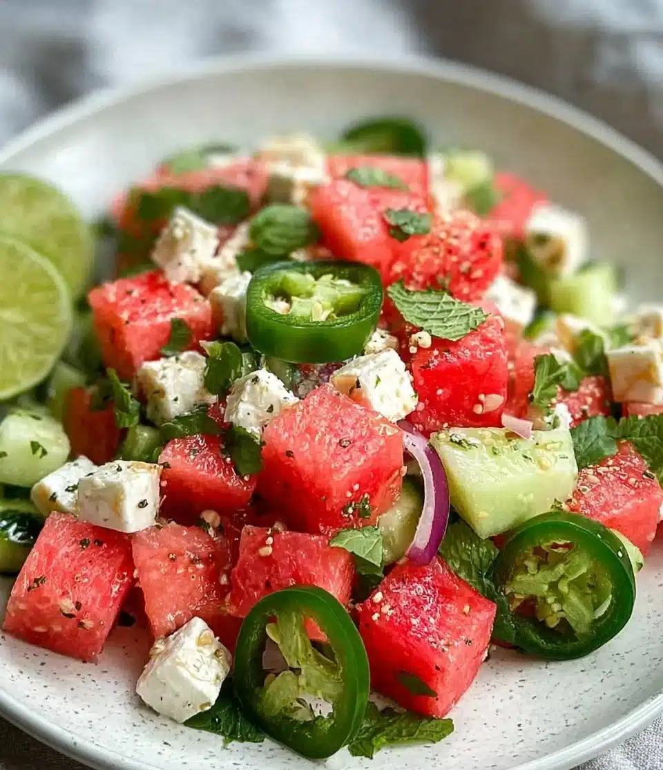 Zesty Watermelon Cucumber Tajin Salad