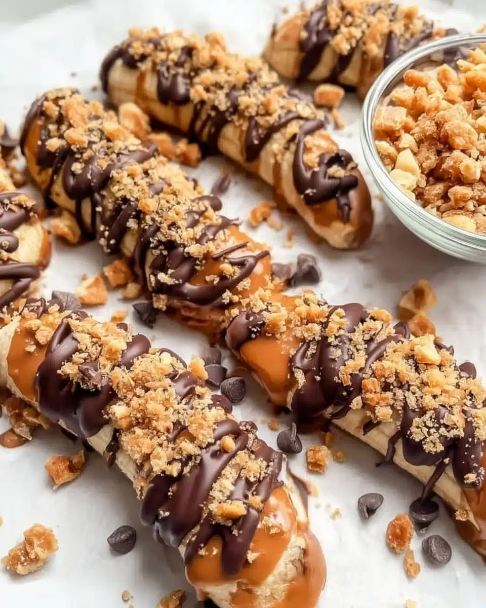 Delicious Banana Snickers dessert featuring banana and chocolate layers.
