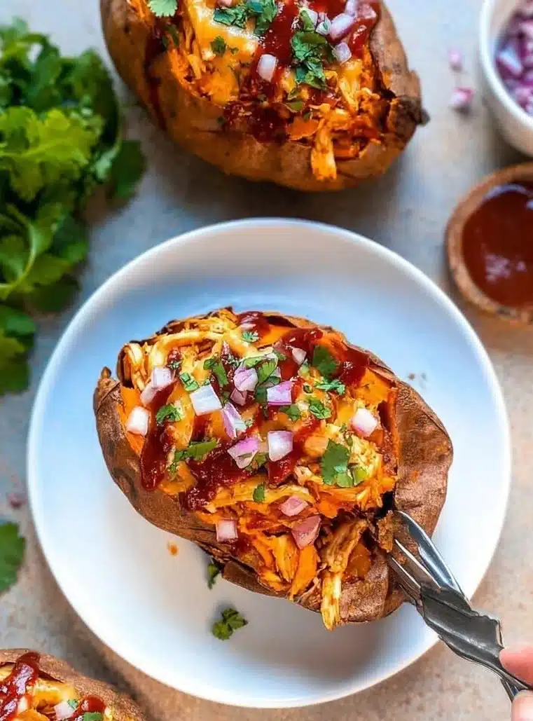 BBQ Chicken Stuffed Sweet Potatoes