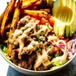 Delicious burger bowls with fresh toppings and ingredients