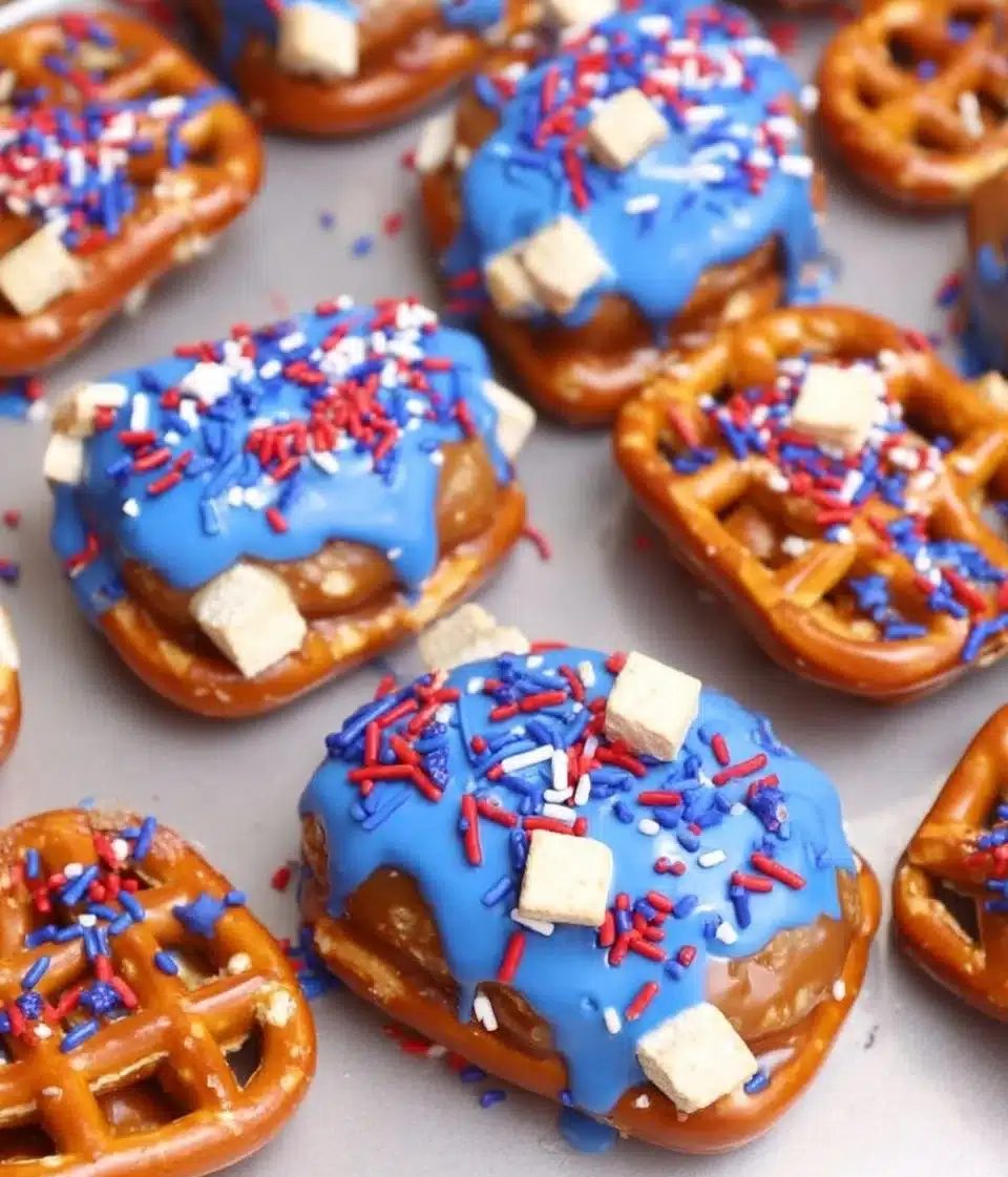 4th of July Caramel Pretzel Sandwiches