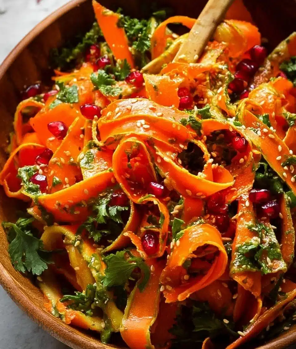 Freshly prepared carrot salad with vibrant colors and healthy ingredients.