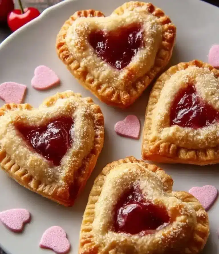 Delicious cherry heart pies fresh out of the oven