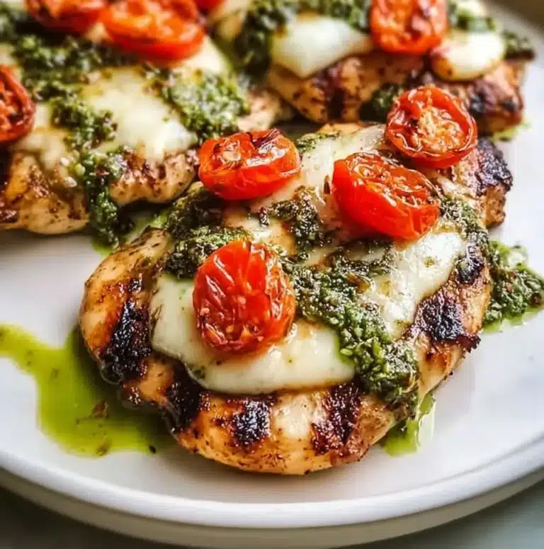 Delicious Chicken Margherita with basil and mozzarella cheese
