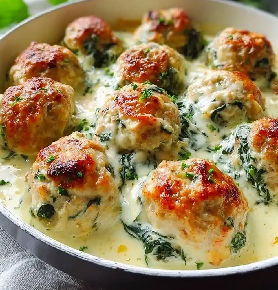 Delicious Chicken Ricotta Meatballs served with marinara sauce