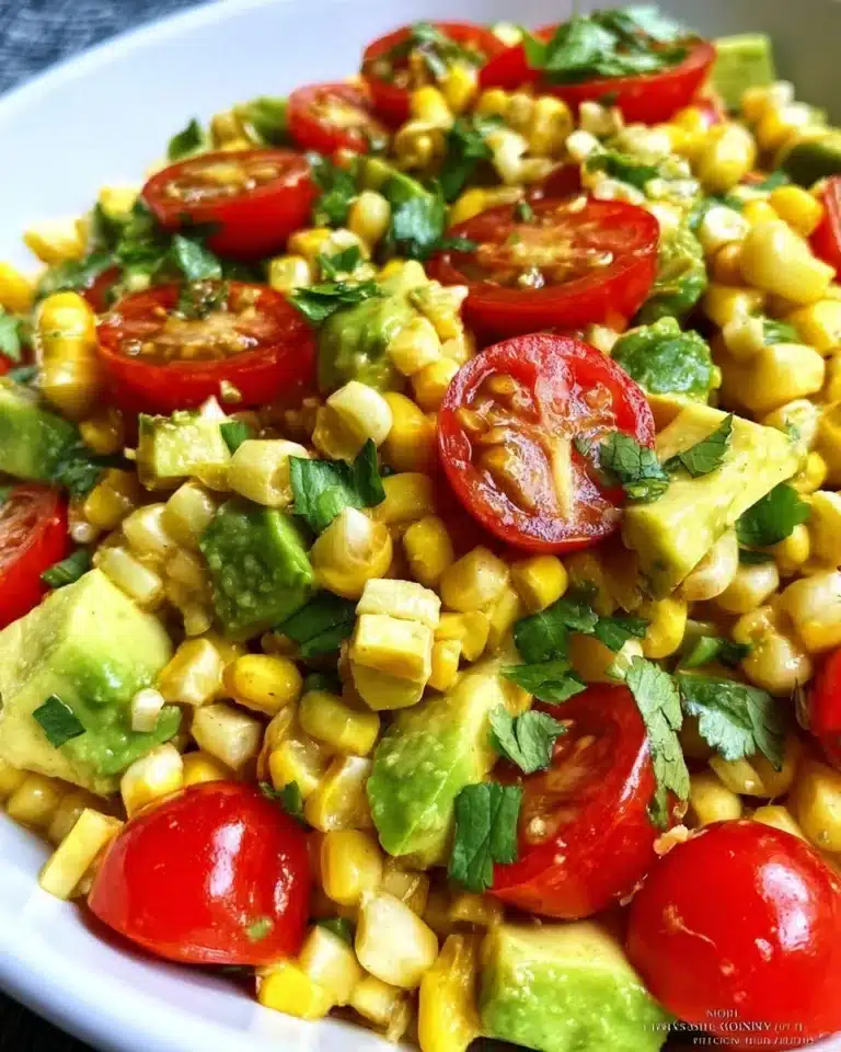 Delicious corn avocado salad with fresh ingredients in a bowl