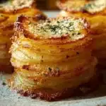 Crispy layered potatoes baked to perfection, showcasing golden layers and crunch.