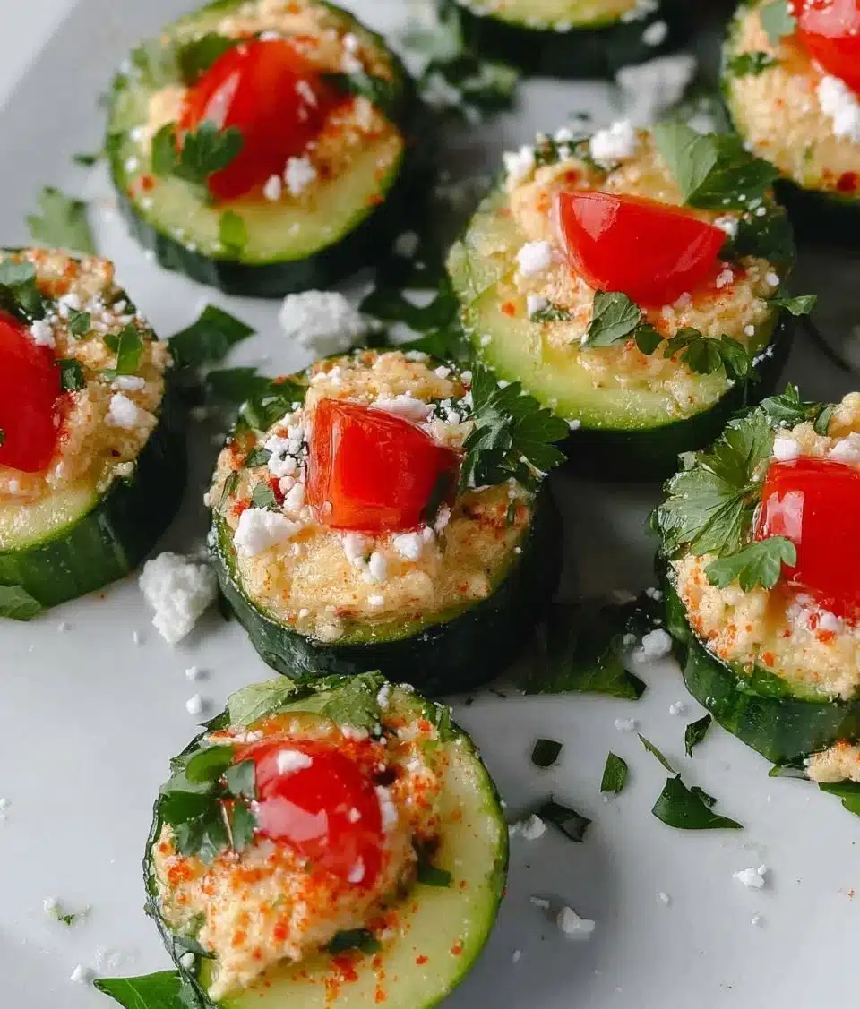 Delicious cucumber bites ready to serve as a healthy snack option.