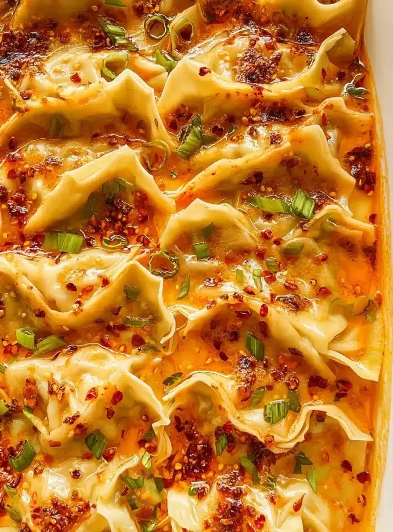 Delicious homemade dumpling bake fresh out of the oven, served on a plate.