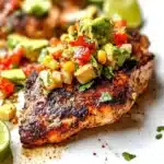 Plate of vibrant Fiesta Lime Chicken garnished with lime and fresh herbs