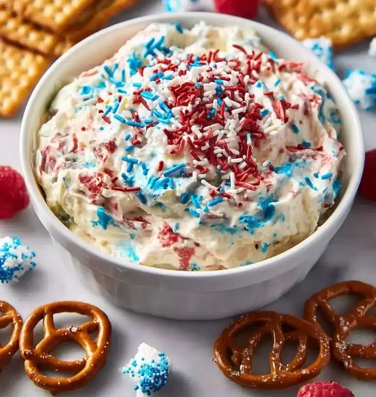 Delicious Funfetti Dip served with colorful sprinkles and dippable treats