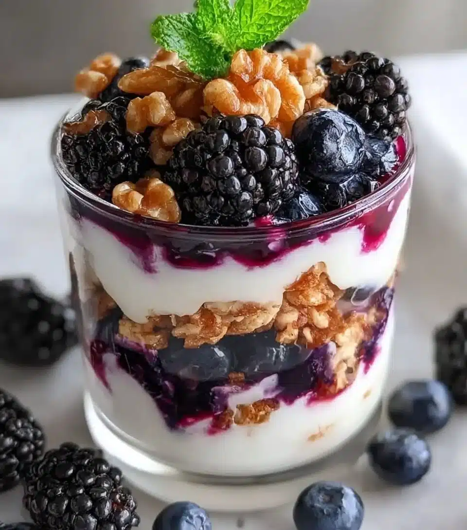 Delicious Greek Yogurt Parfait with fresh fruits and granola layers