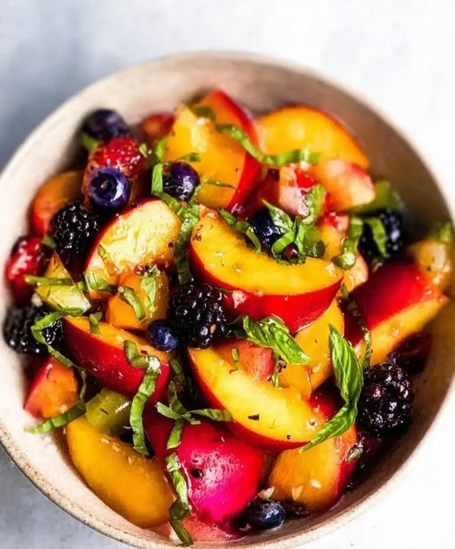 Honey Lime Basil Peach Fruit Salad