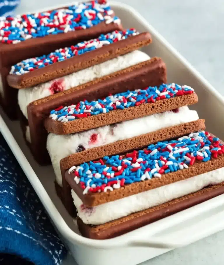 Delicious homemade ice cream sandwiches with chocolate cookies and creamy filling