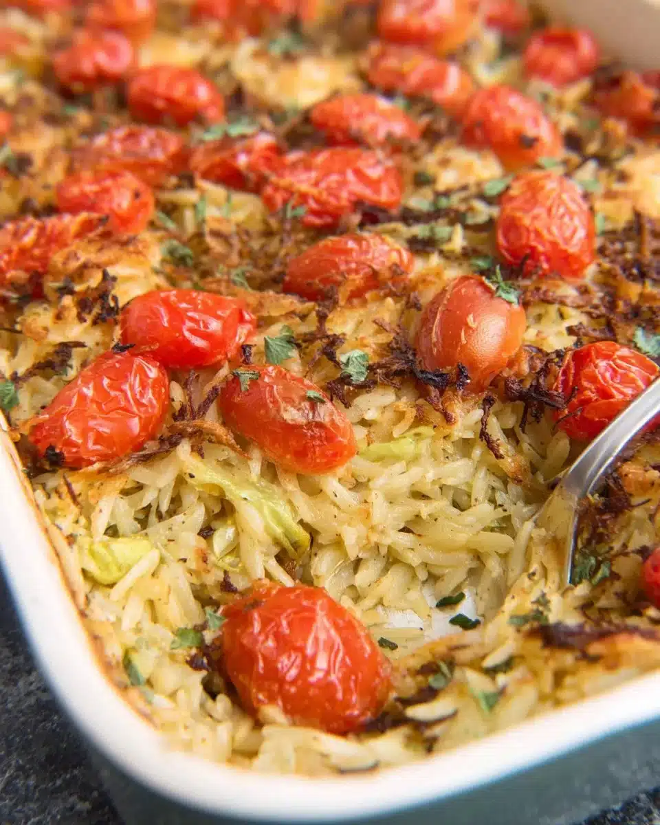 Orzo pasta dish with artichokes, tomatoes, and grilled halloumi cheese