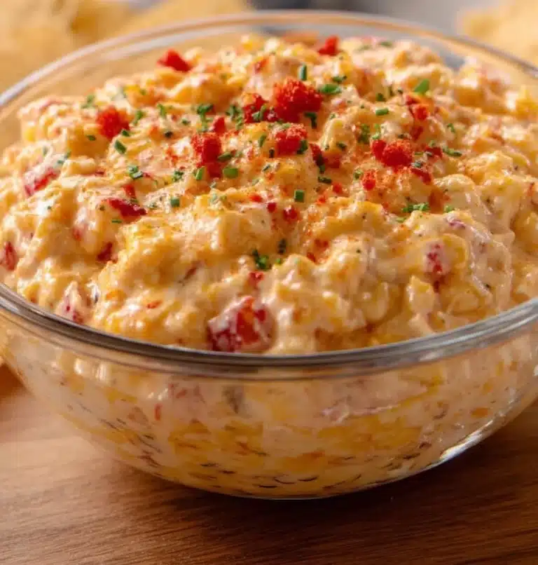 A bowl of homemade Pimento Cheese served with crackers.