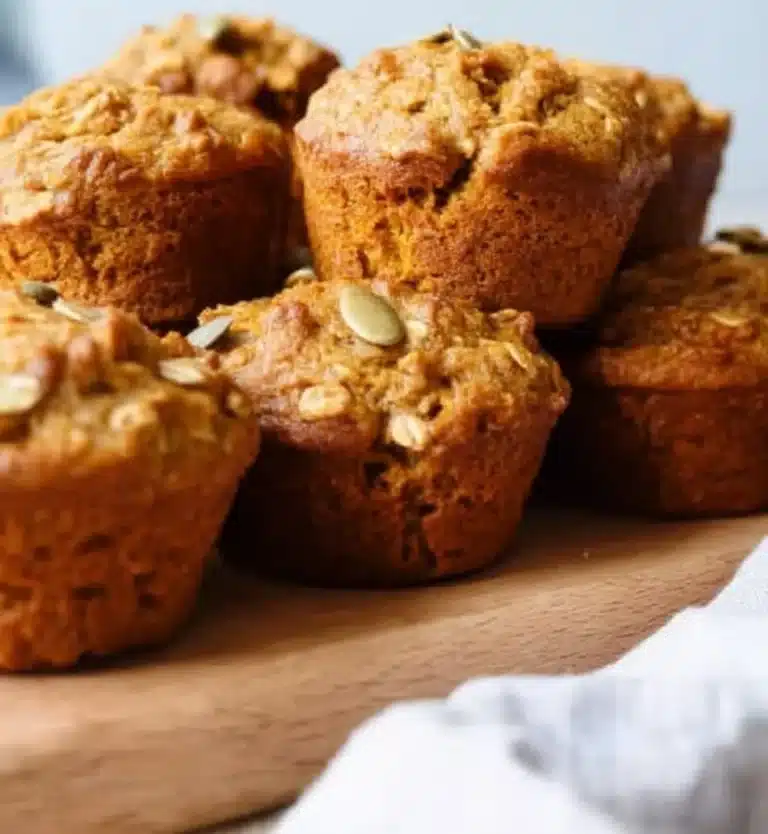 Freshly baked Pumpkin Banana Muffins on a wooden table